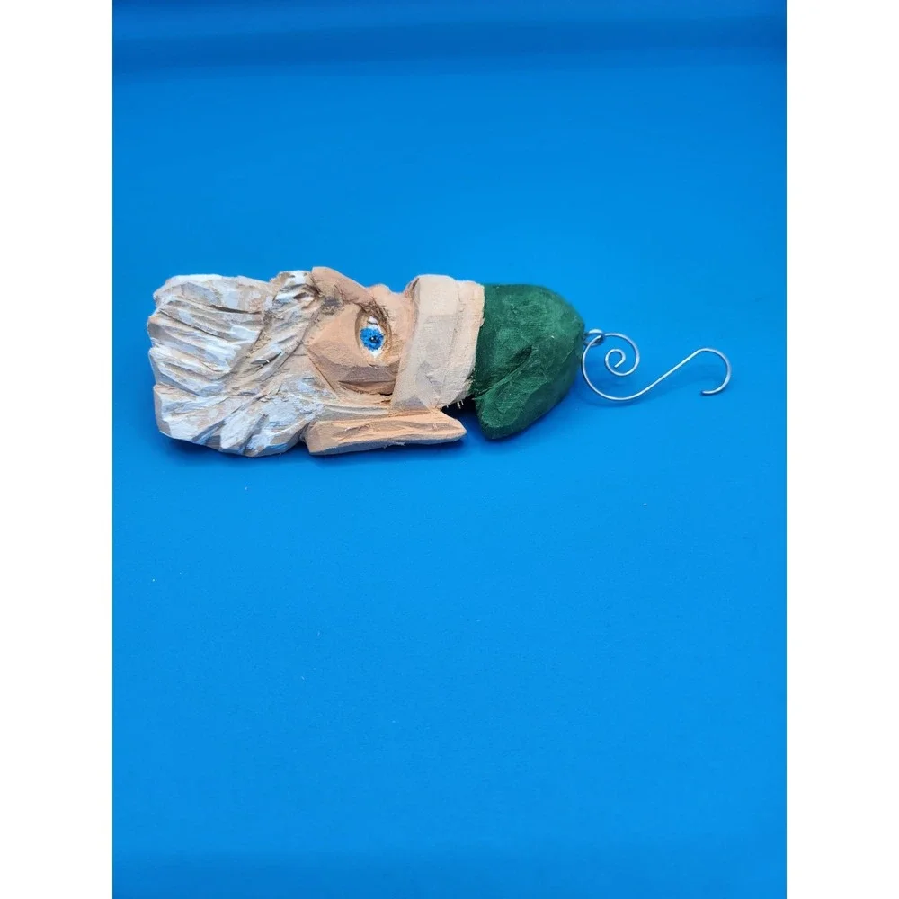 Hand Carved‎ Santa' s Elf Wooden Ornament Bass Wood
